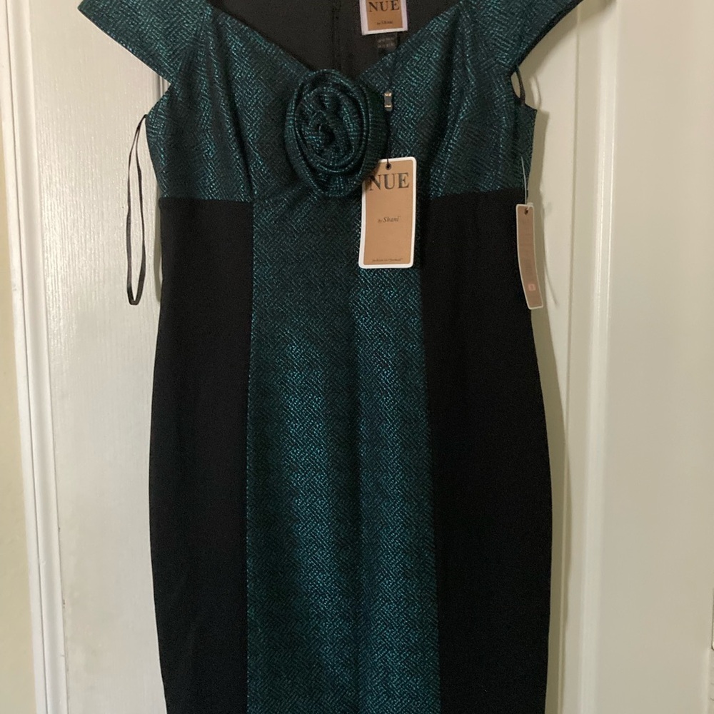 Nue by Shani Teal and Black Asymmetrical Dress